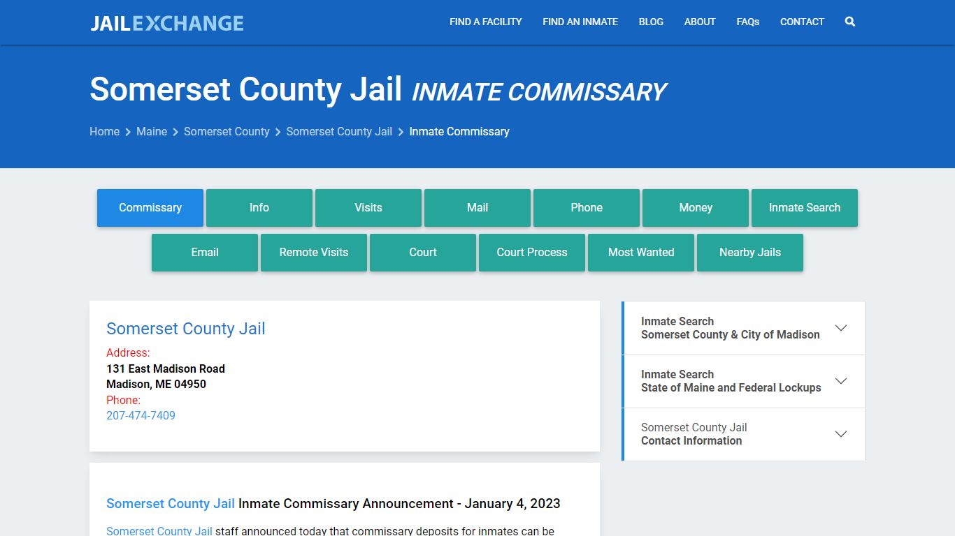 Inmate Commissary, Care Packs - Somerset County Jail, ME - Jail Exchange